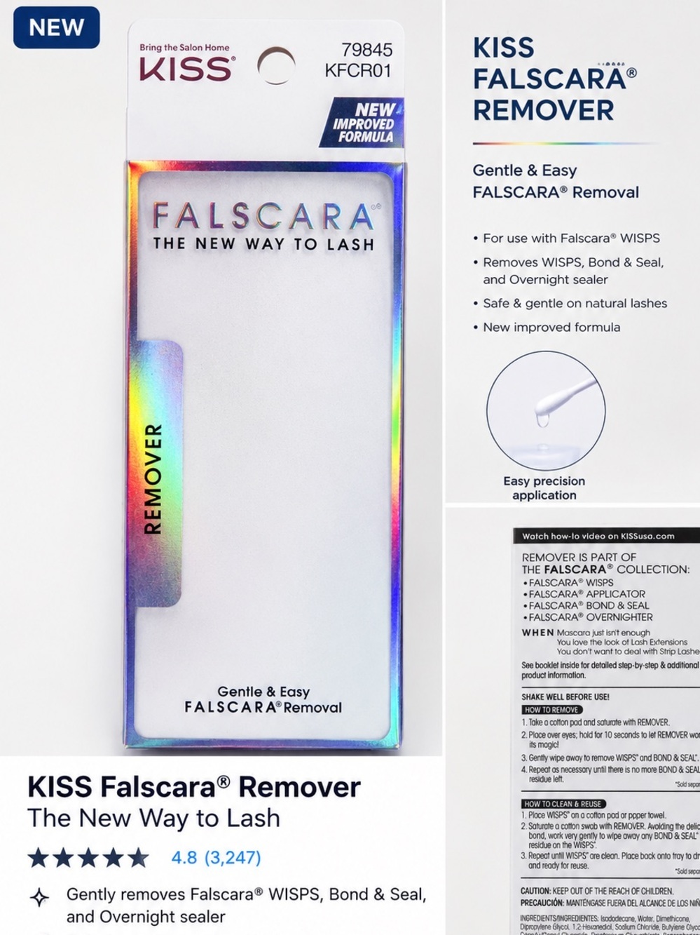 Kiss Falscara lash residue Remover – Holographic Silver Packaging